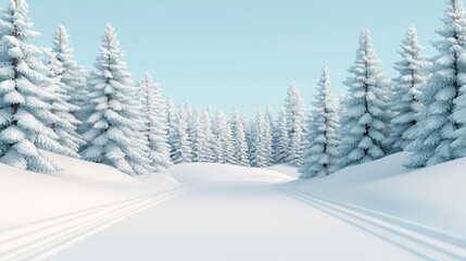 Serene Winter Wonderland Cross-Country Skiing Trail Through Snow-Covered Forest