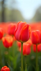 Obraz premium Vibrant Close Up of Tulip Field in Bloom: Nature's Colorful Spring Beauty