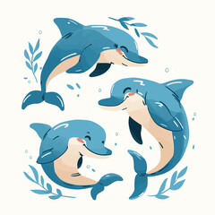 Illustration of a happy dolphin on the beach, animation and motion graphics in vector format