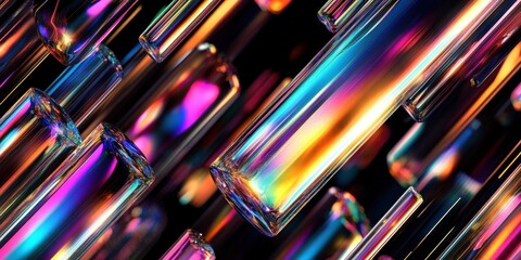 Abstract iridescent glass tubes pattern.