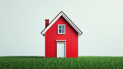 Idyllic Red House in Green Grass Field