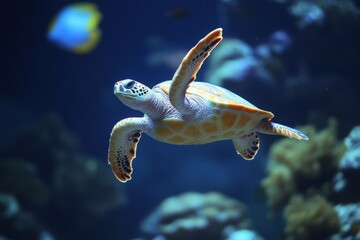 Sea Turtle in Underwater Aquarium