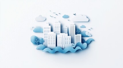 Serene Cityscape: A Paper Art City by the Sea