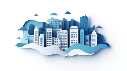 Obraz premium Serene Cityscape: A Papercut City in Blues