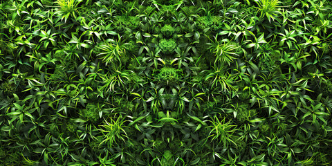 Artificial Green Wall with Moss and Long-Leafed Plants