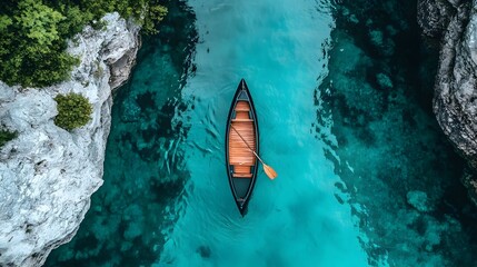 Exploring icy waters in a vibrant red kayak amidst floating icebergs