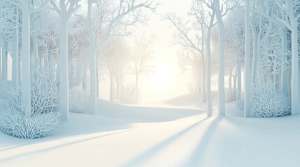 Naklejka premium Winter Wonderland: Serene Snowy Forest at Sunrise