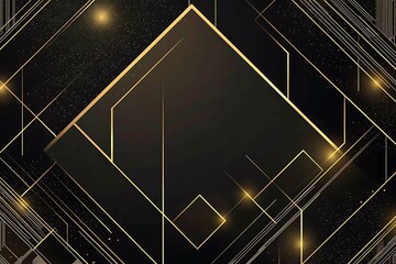 Abstract dark geometric background featuring glowing golden lines and sparkles, creating a modern, futuristic, and elegant design.