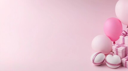 Fototapeta premium Pink Balloons, Gifts, and Decorations for a Festive Celebration