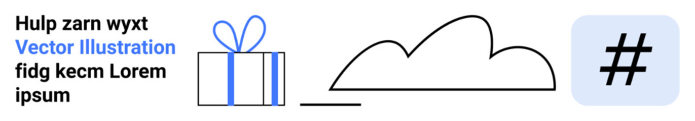 Colorful gift box with blue ribbon next to a cloud and a metadata tag sign. Ideal for social media, celebrations, digital marketing, online content, promotions, branding, and advertising. Landing