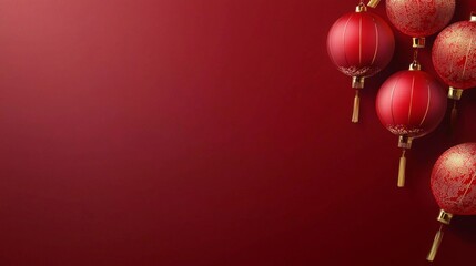 Red Festive Ornaments on Deep Red Background Elegant Holiday Decor