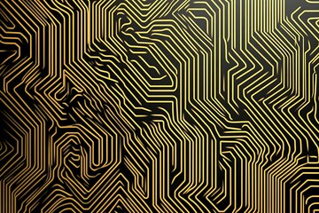 Abstract dark geometric background featuring glowing golden lines and sparkles, creating a modern, futuristic, and elegant design.