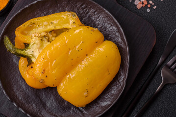 Yellow sweet pepper cut in half and grilled with salt, spices and herbs