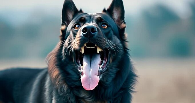 menacing dog with its ears pinned back, baring its teeth aggressively. The dog&rsquo;s lip curls, revealing sharp