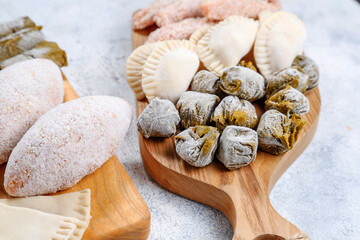 Raw semi finished frozen products, meals.