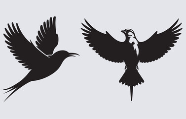 birds 4 silhouette vector art illustration, illustration of a flying eagle
