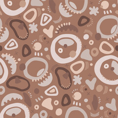 Abstract Geometric Shapes Circles in Trendy Mocha Mousse Color of the Year 2025 Vector Seamless Pattern for Fabric Textile or Nursery Wallpaper Design
