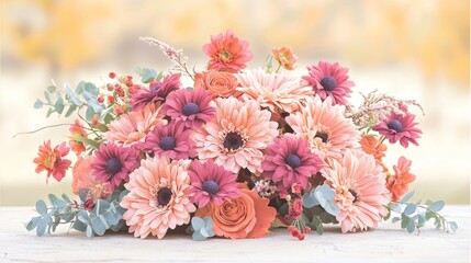 Obraz premium A vibrant floral arrangement featuring various colorful flowers.