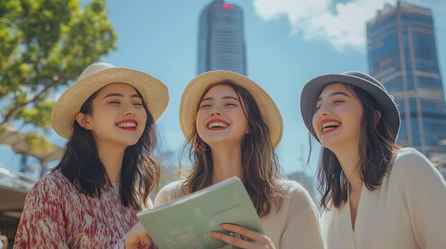 Three Happy Young Women Enjoying An Outdoors Day