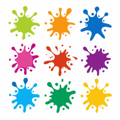 Set of 9 Unique Colorful Paint Splashes on White Background