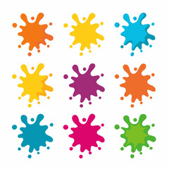 Set of 9 Unique Colorful Paint Splashes on White Background