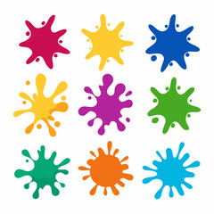 Set of 9 Unique Colorful Paint Splashes on White Background