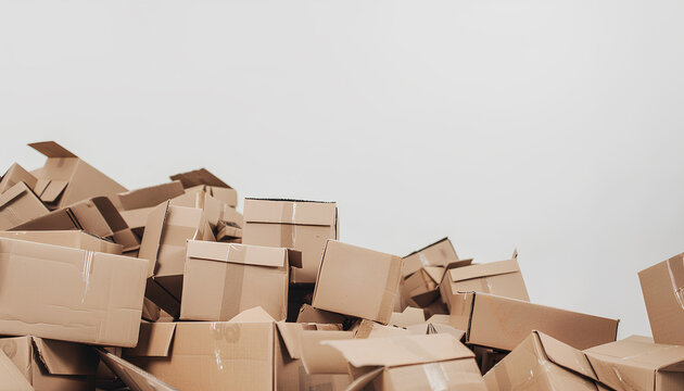 Pile of cardboard boxes on white background
