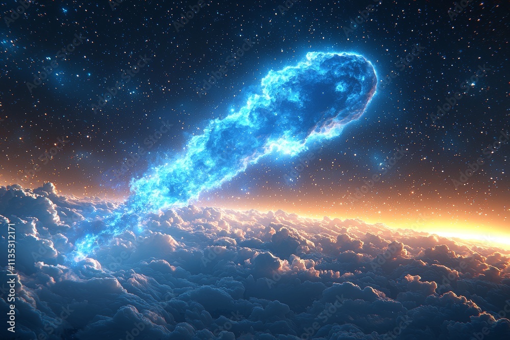 Canvas Prints a luminous comet with a complex nucleus in the depths of space.