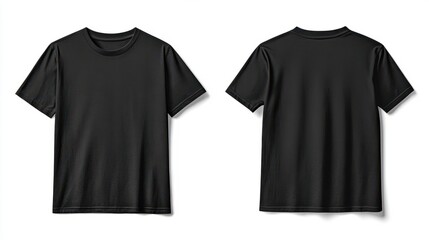 Blank T Shirt color black template front and back view on white background