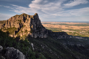 a majestic rock against the blue sky