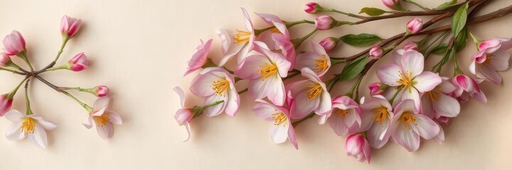 Obraz premium Delicate spring blossoms, vibrant hues, artfully arranged on textured paper backdrop, aesthetic, illustration,spring flowers
