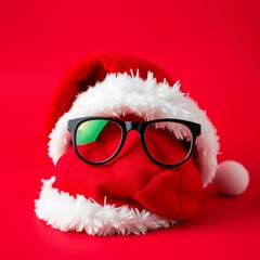  "Merry Christmas concept holiday vacation winter an&hellip;glasses and santa hat, isolated on red background"