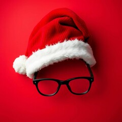  "Merry Christmas concept holiday vacation winter an&hellip;glasses and santa hat, isolated on red background"