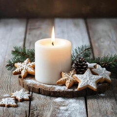   'Nikolaus - Santa&acute;s Boot - Christmas decoration with gingerbread man on rustic wood background with fairy lights',