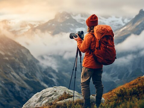 Portrait of an experienced nature photographer in a mountain