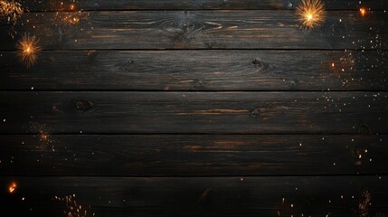 Dark wooden background with sparkling lights and glitter.