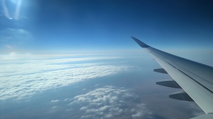 Fototapeta premium Airplane Wing Above Cloudscape Scenic Flight View