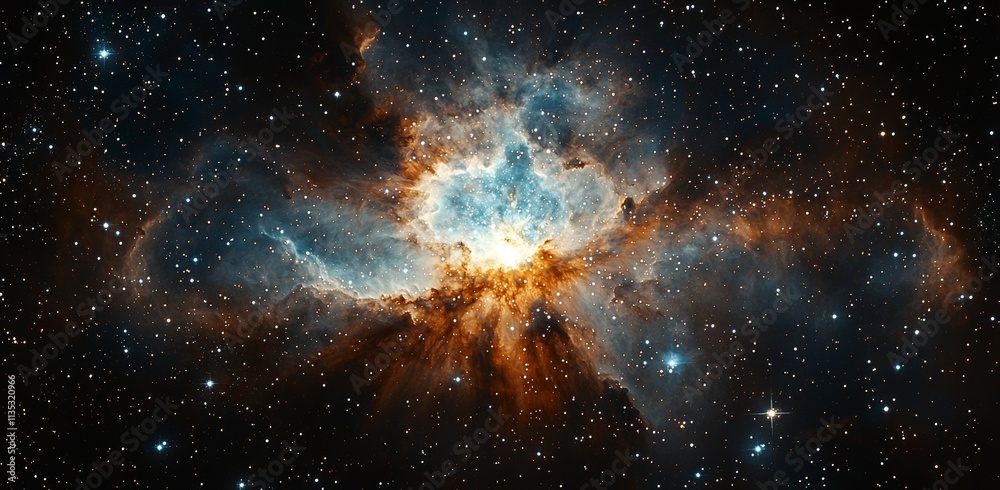 Wall mural a backdrop of a blue galaxy adorned with stars and planets in outer space.