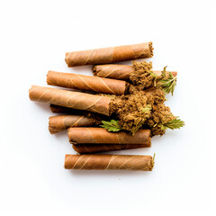 Marijuana rolls with a clean white backdrop illustrating legal and medical use.