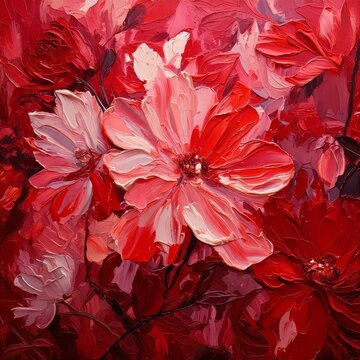 abstract floral and botanical background. Red and pink, banner