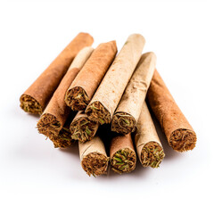 Cannabis pre-rolled cigarettes on white portraying medical benefits and legal use.