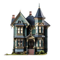 Victorian House Architecture Model PNG Cutout with Transparent Backdrop