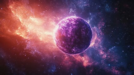 The nebula background complements the futuristic aesthetics of the dystopian paradise setting in the cinematic movie with its dark and technological themes.