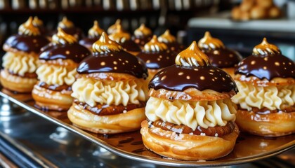 Luxurious Cream-Filled Pastries with Chocolate Glaze