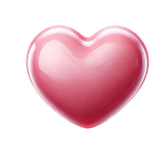 A sleek, glossy pink heart with a smooth finish, isolated on a transparent background.