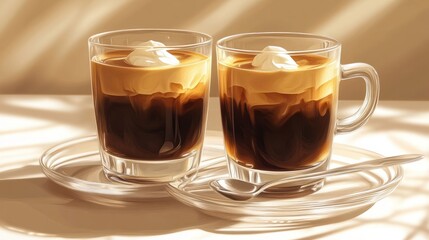 Vietnamese coffee with condensed milk in glass cups