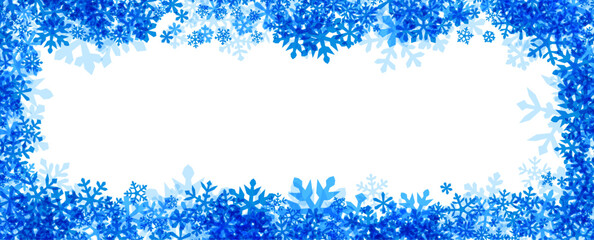 Decorative border of blue snowflakes framing a white center, ideal for winter-themed designs, holiday cards, or seasonal invitations.