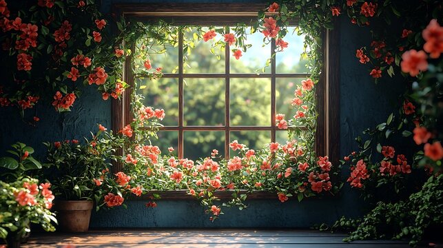 Classroom Window Framing Flourishing Garden Outdoors Symbolizing Education s Growth Promotion