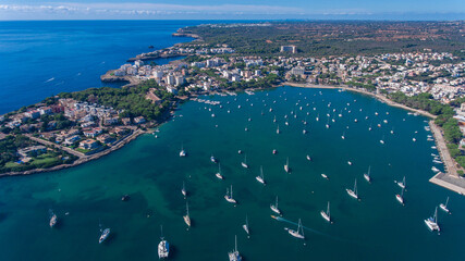 Aerial view of the anchorage in a sheltered bay