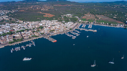 Aerial view to the marina of the tourist village Portocolom